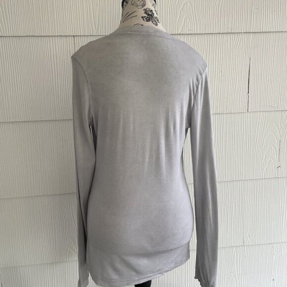 XCVI Sheer Front Legenlook V-Neck Top Long Sleeve - Gray Womens Size L (J6) - Picture 8 of 15